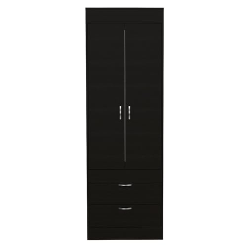 Wooden Wardrobe with 2 Doors, Storage Shelves and Hanging Rod J738