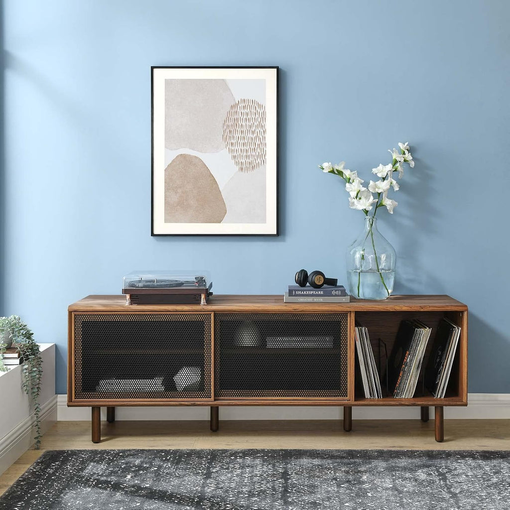 TV and Record Stand for TVs up to 65", Walnut D279404