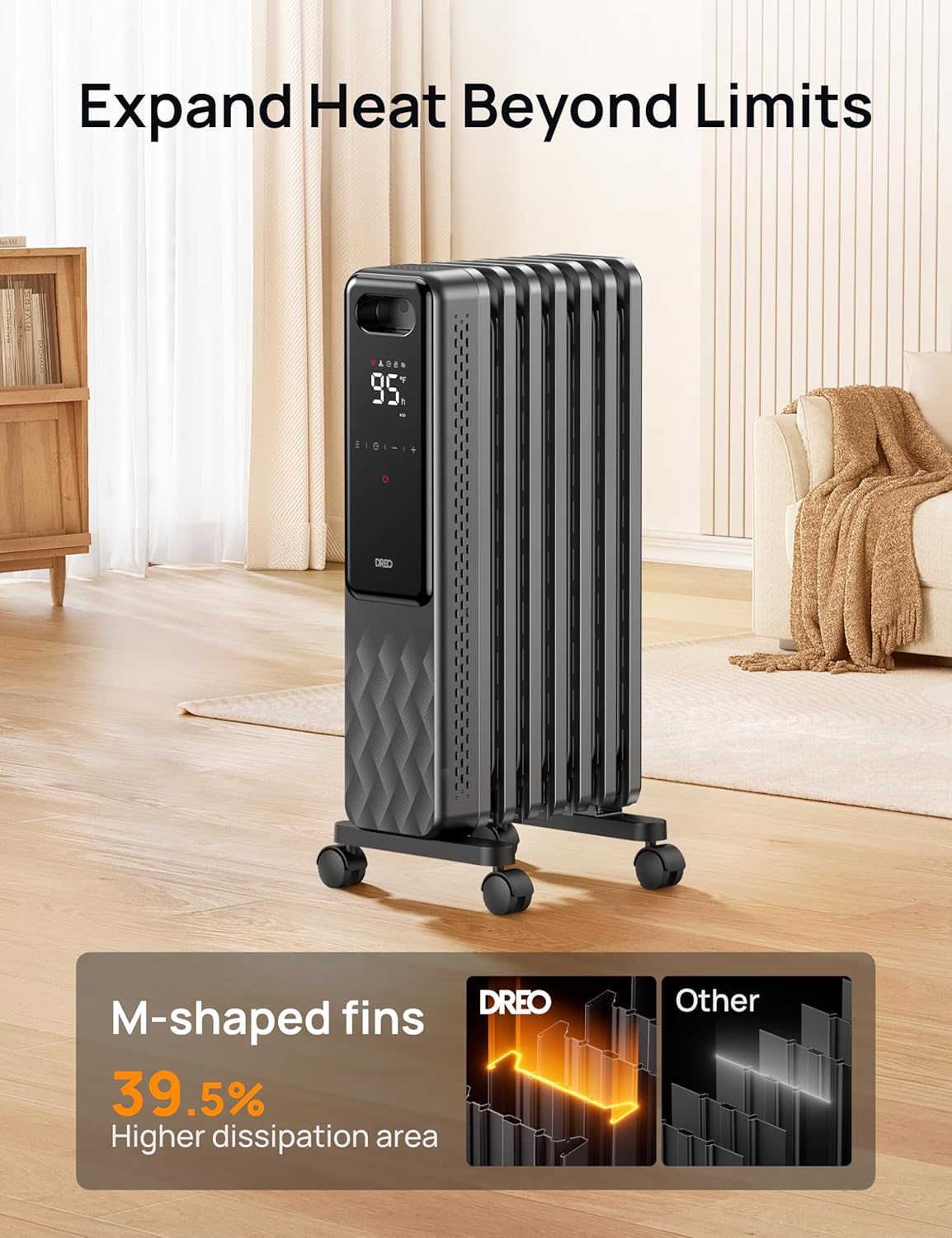 1500W Oil Filled Radiator and 15 Inch Portable Heaters Bundle with Remote Control L166