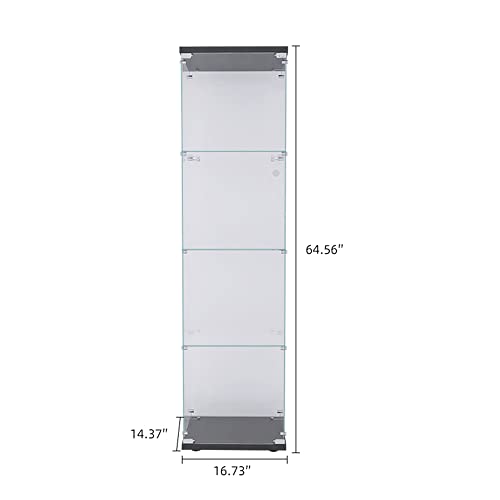 Glass Display Cabinet with Door, 4-Shelf, Black Y513228