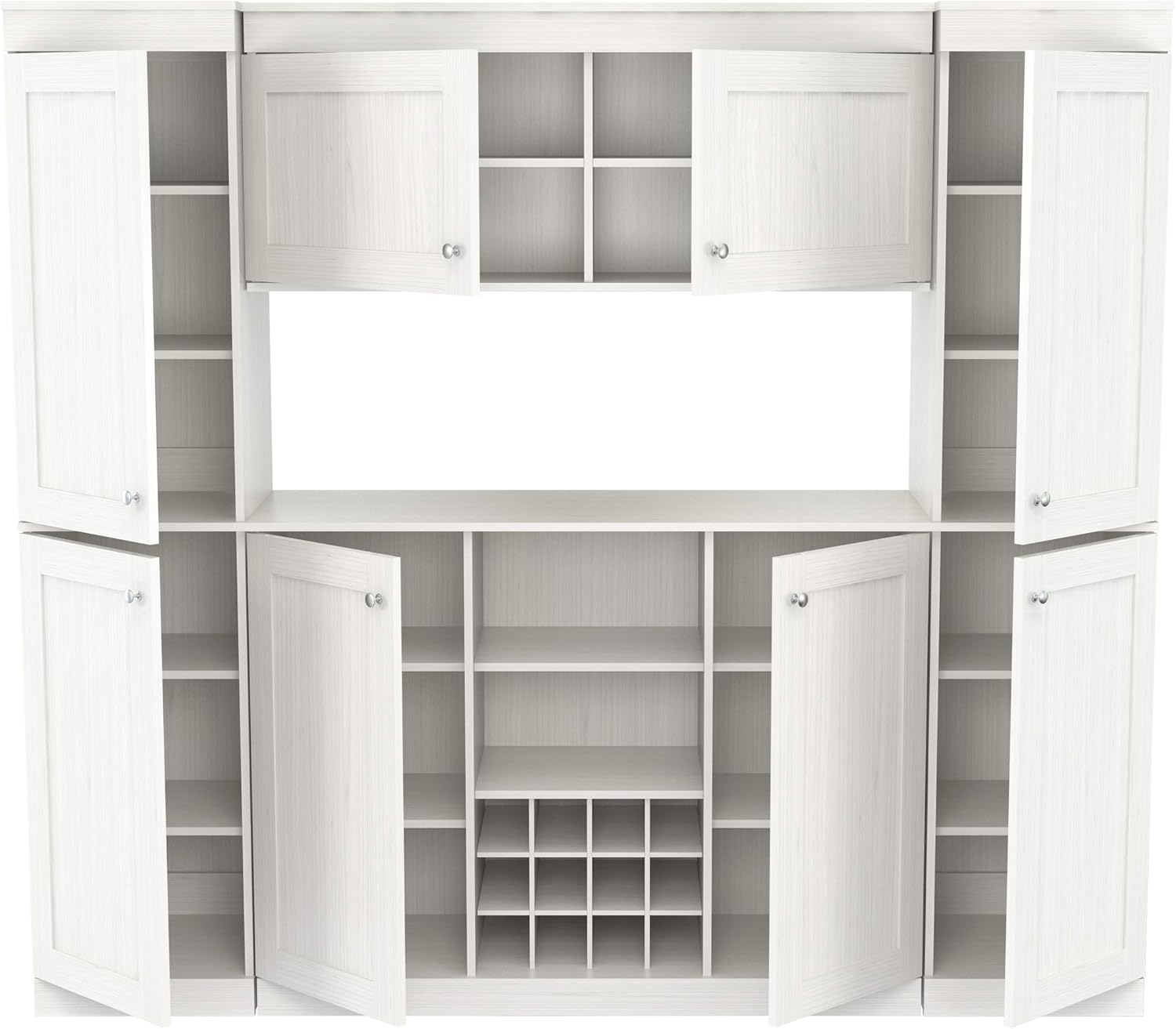 Shaker Style 4-Piece Buffet Storage System with 2 Tall Cabinets, Washed Oak R39755