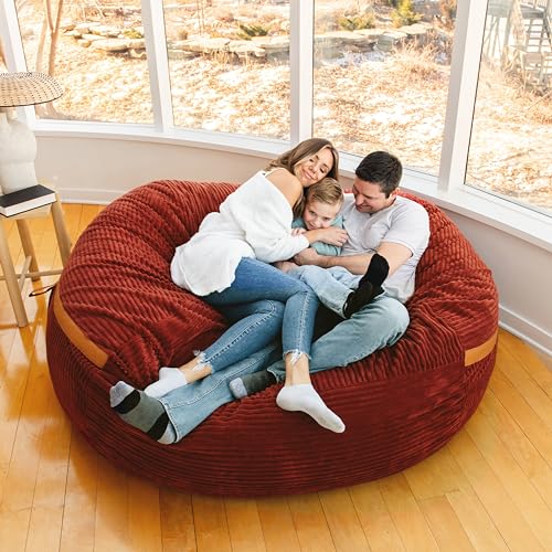 XXL Foam Filled Bean Bag Chair with Removable Cover, Deep Terracotta Corded Plush, 6 feet E194868