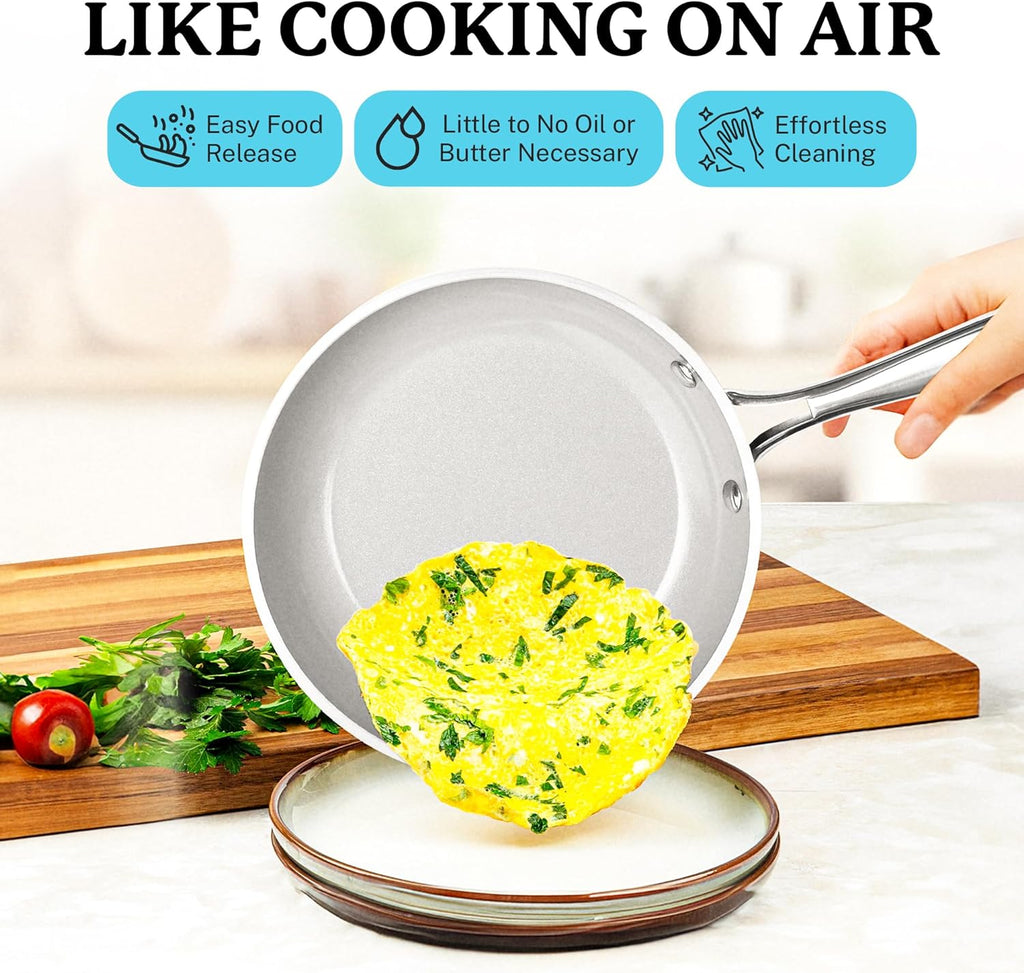 Nonstick Pots and Pans Set, Ceramic Cookware, Dishwasher Safe, Aqua Blue L750