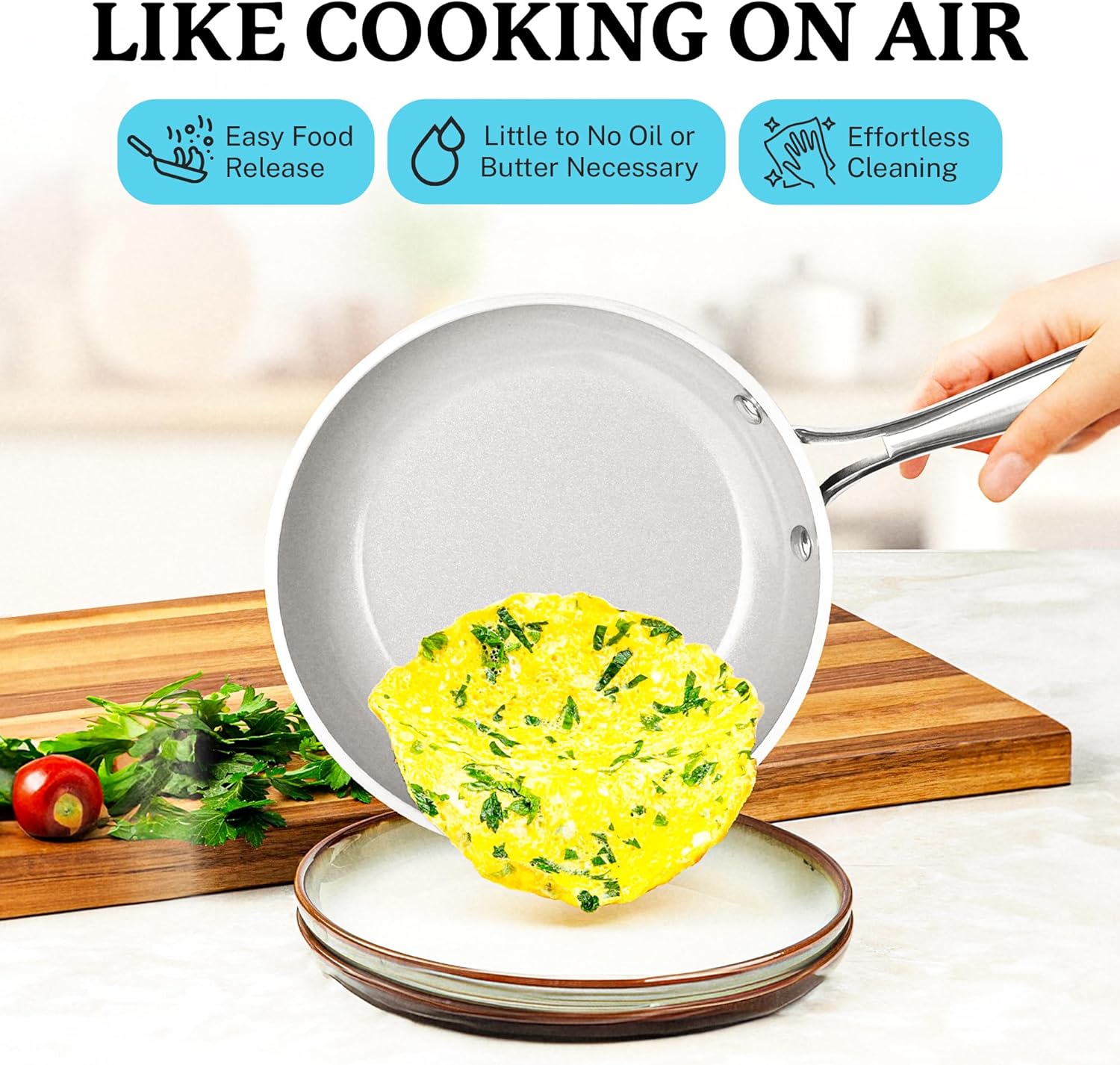 Nonstick Pots and Pans Set, Ceramic Cookware, Dishwasher Safe, Aqua Blue L750