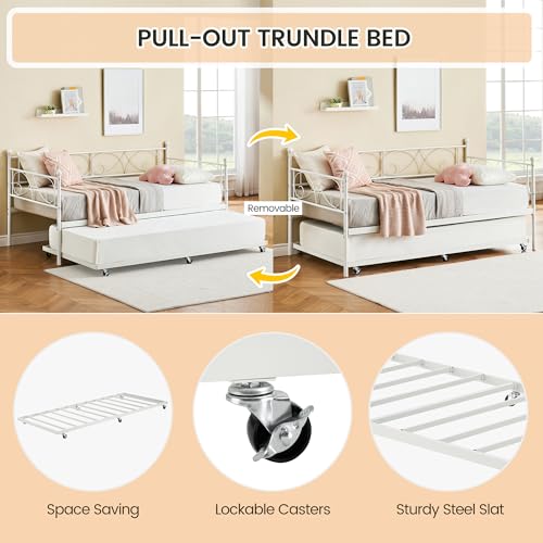 Black Metal Platform Sofa Bed Frame with Casters and Headboard L295