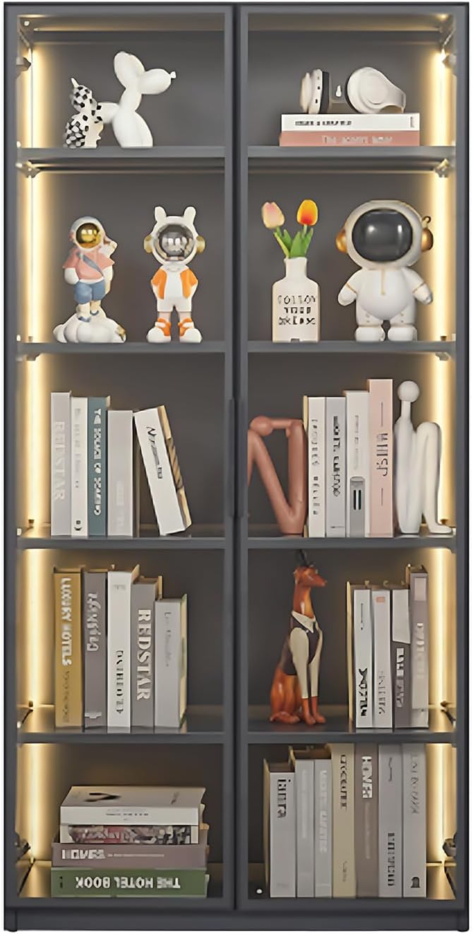 Glass Display Cabinet with LED Lights and 4-Tier Shelves I51816