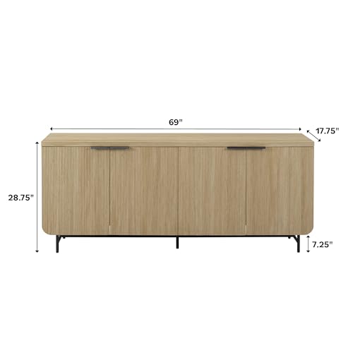 Scandinavian Grooved 4-Door Sideboard, 69 Inch, Black F832745