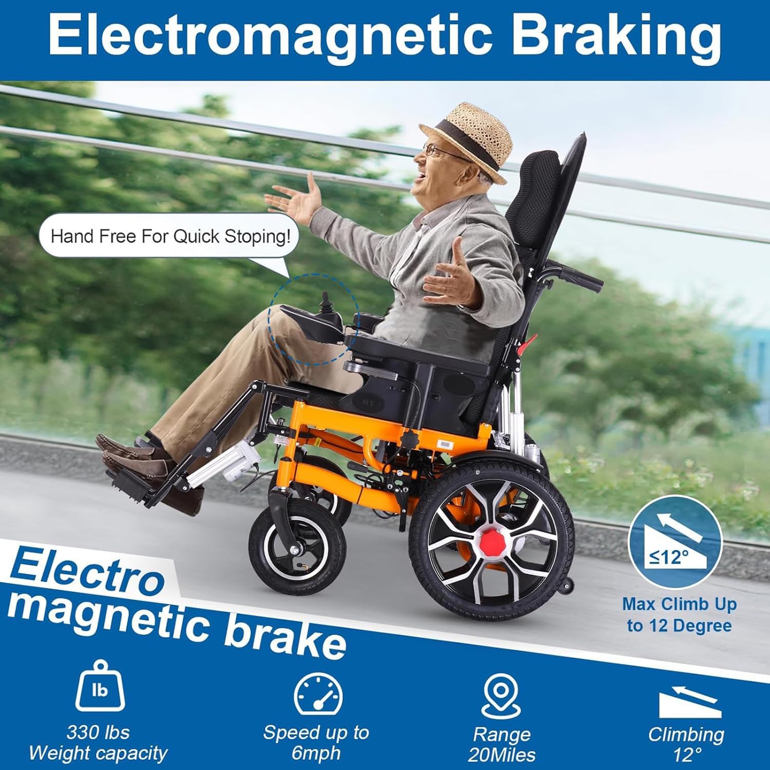 Reclining Foldable Electric Wheelchair for Adults, All Terrain, 500W Motor, 20 Mile Range K36117