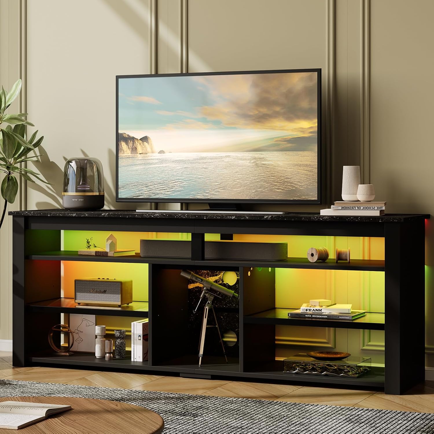 TV Stand for 65/70 inch TV with LED Lights and Storage I908