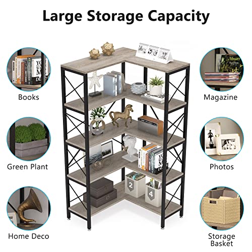 5-Shelf Corner Bookshelf, Modern Bookcase, Tall Storage Display Rack Z981