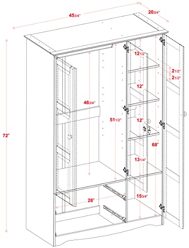 Solid Wood Armoire Wardrobe with Shelves and Drawers O8599