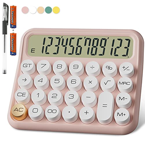 Mechanical Calculator 12 Digit Extra Large 5-Inch LCD Display, DECKLIT Battery Desk Calculator, Big Buttons Easy to Press Office Calculators Desktop, 15°Tilt Screen for Kids Calculator(Colourful)