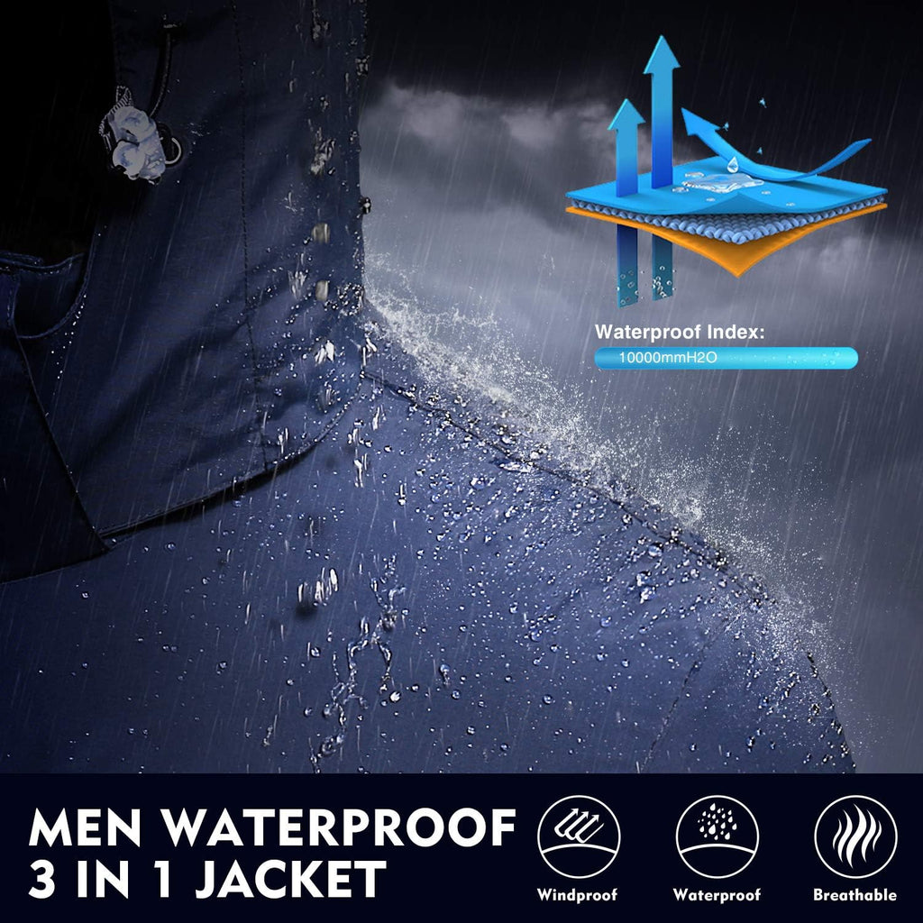 Men's Mountain Ski Jacket 3 in 1 Waterproof Warm Hooded Winter Coat O51705