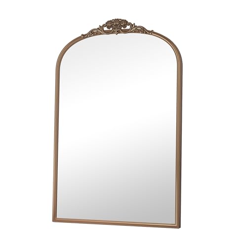 Vintage Arched Wall Mirror, 24" x 36" Gold Metal Frame D99935