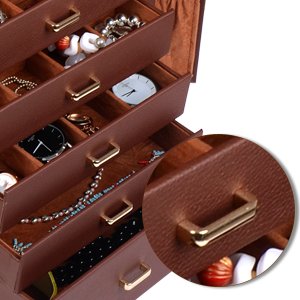 Extra Large Jewelry Box with Mirror, 6 Tier 5 Drawers Storage Organizer T242107