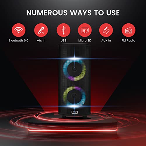 Portable Bluetooth PA Speaker System with Dual 8" Drivers, Rechargeable, Party Light, Wireless Mic, Wheels M54528
