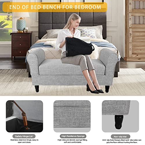Button Tufted Storage Bench with Arms for Bedroom Entryway S34327