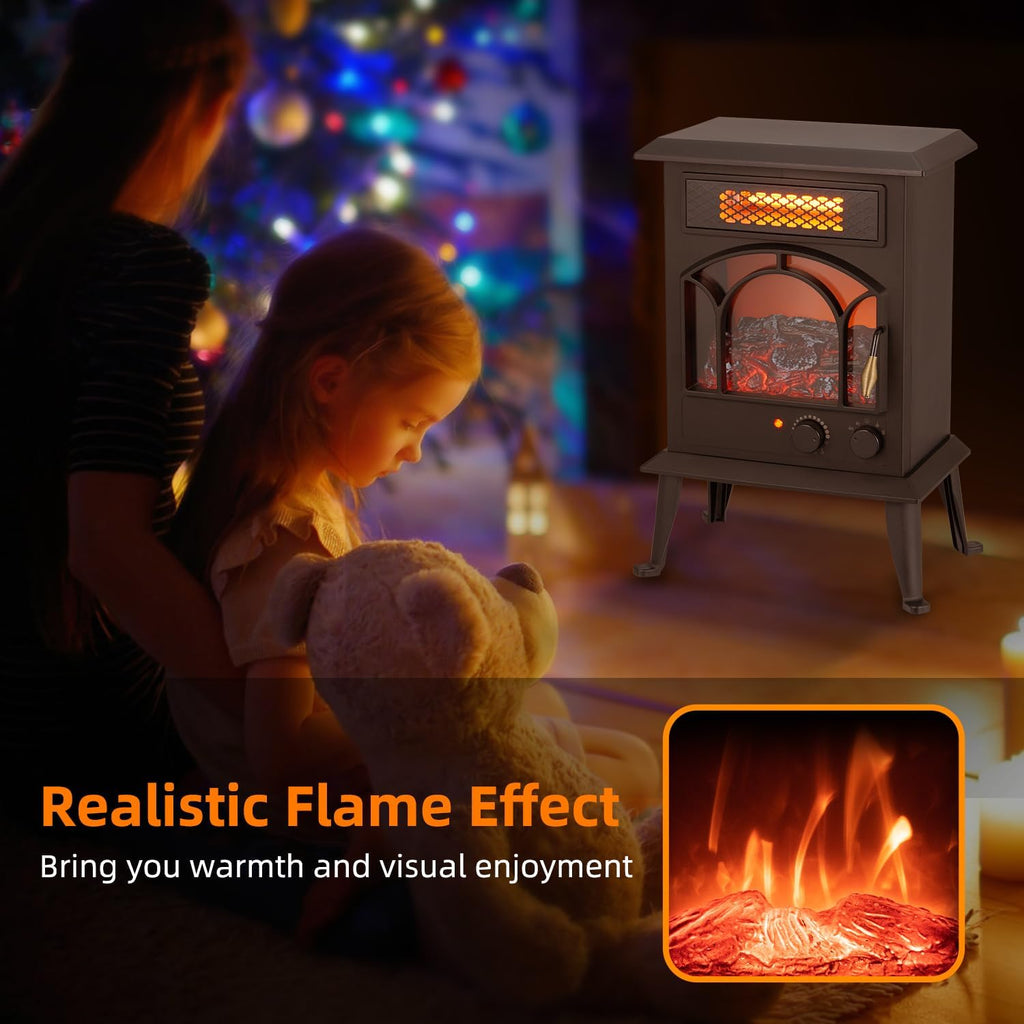 Electric Fireplace Heater, 1500W Portable Infrared Stove with Realistic Flame Effects K372397
