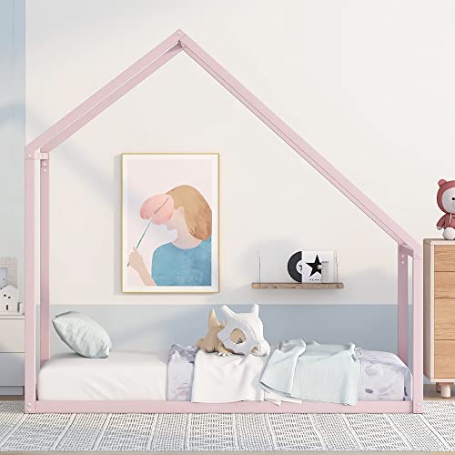 Kids Metal Montessori Day Bed with Trundle Twin, White Y701