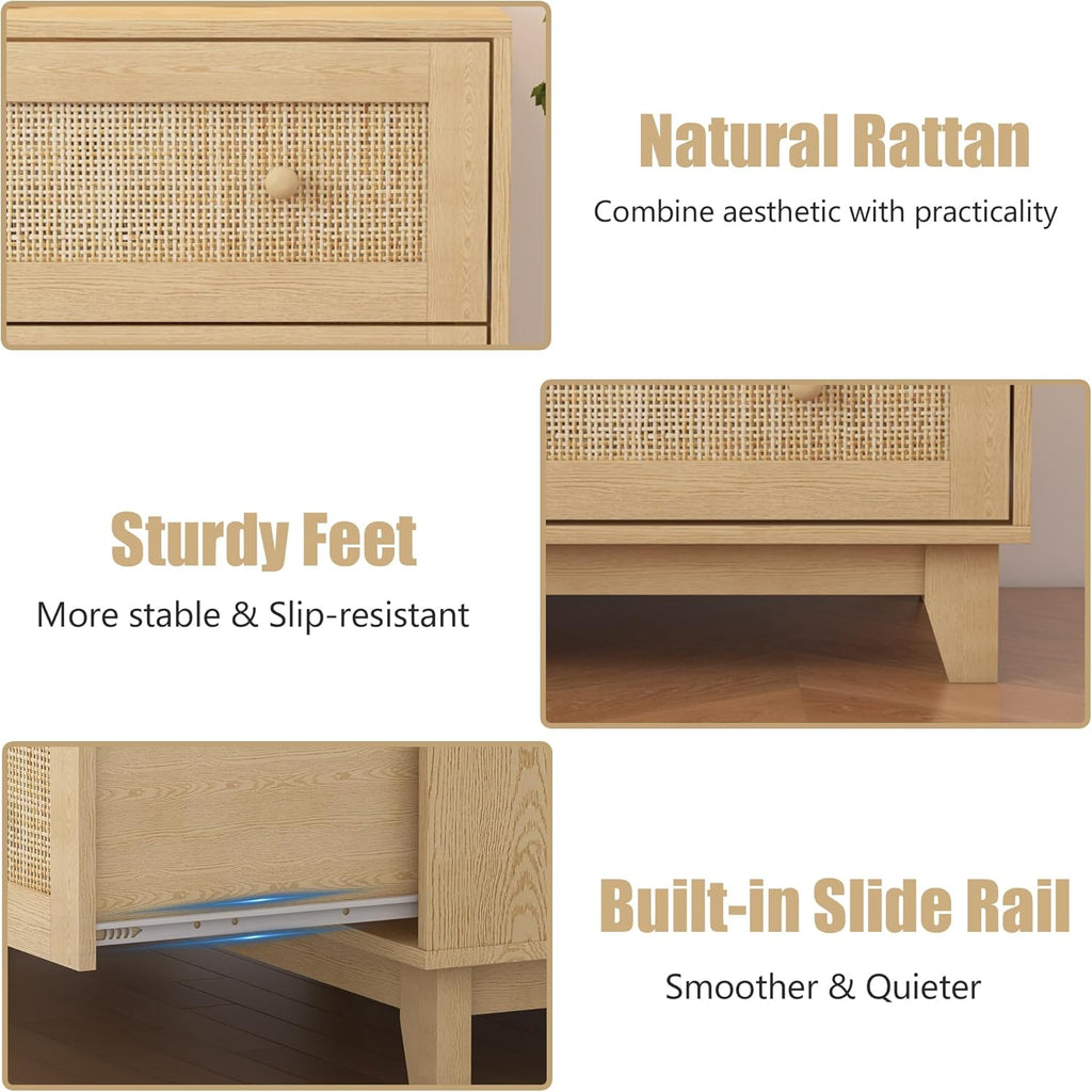 3 Drawer Dresser for Bedroom, Natural Rattan, Wood Storage Organizer S805155