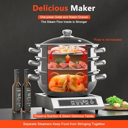 5-Tier Stainless Steel Steamer Pot with Glass Lid F638891