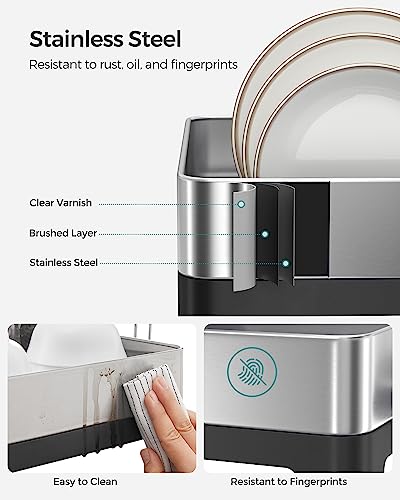 Large Dish Drying Rack, Stainless Steel with Rotatable Spout, Fingerprint-Resistant for Kitchen Counter Q487