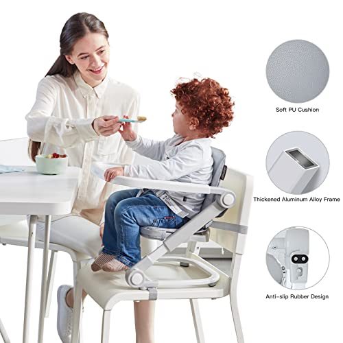 Toddler Booster Seat with Aluminum Frame, Adjustable Height and Tray, Grey I281