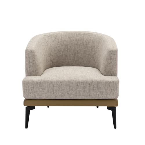 Accent Barrel Chair with Linen and PU, Metal Legs F608076