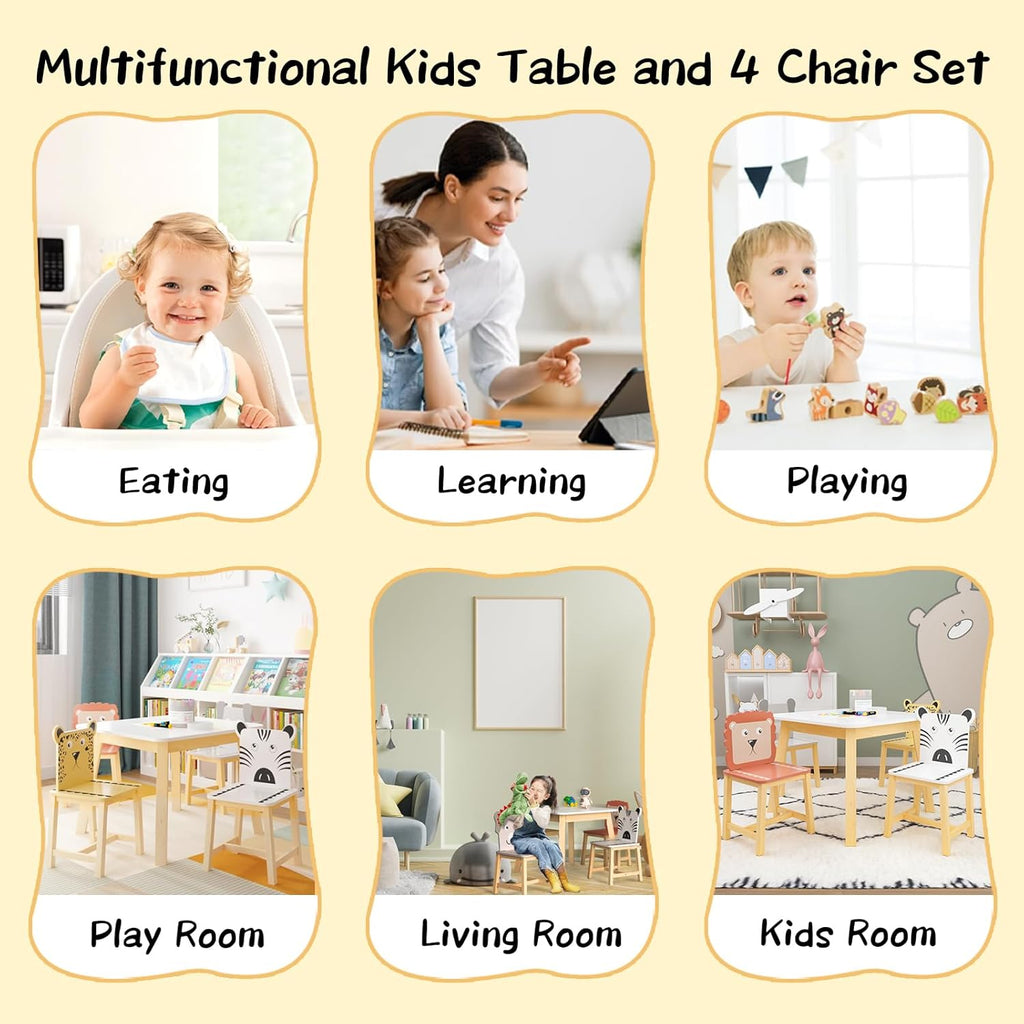 Children's Wooden Table and 4 Chairs Set for Ages 2-10 R550106