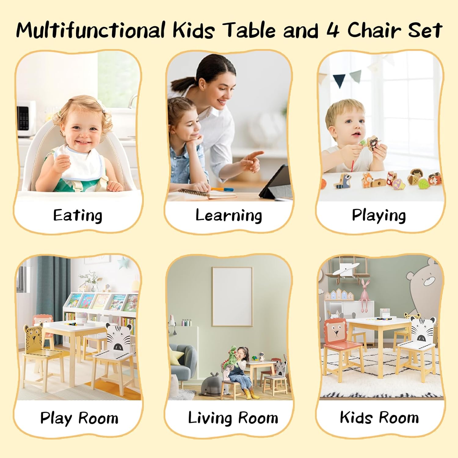 Children's Wooden Table and 4 Chairs Set for Ages 2-10 R550106