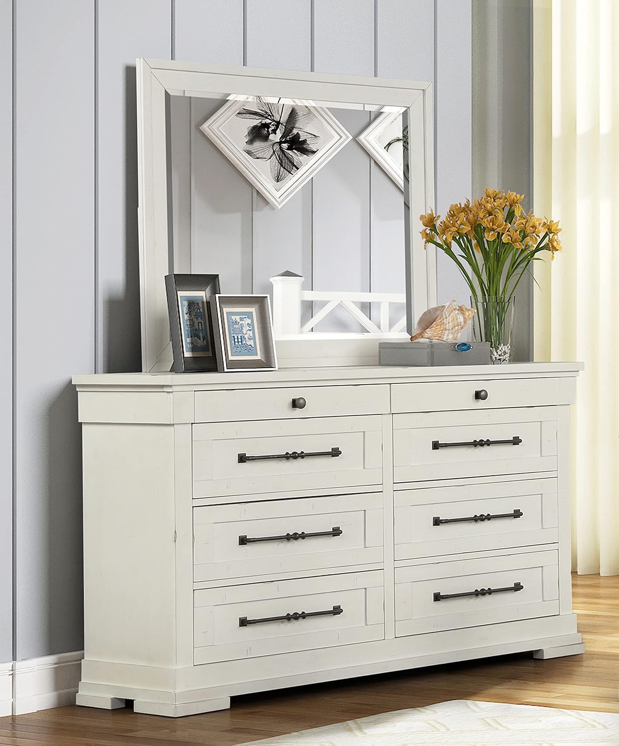 Wood Panel Bed with Dresser, Mirror, and Nightstand, Queen N772607