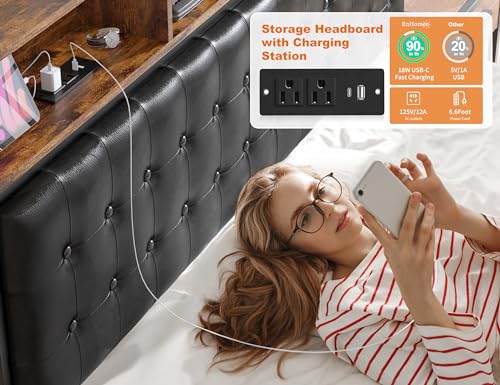 Queen Bed Frame with 4 Drawers and Charging Station F396496