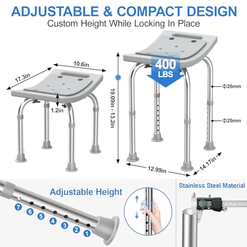 Heavy Duty Stainless Steel Shower Chair with Anti-Slip Seat and Grab Bar J12195