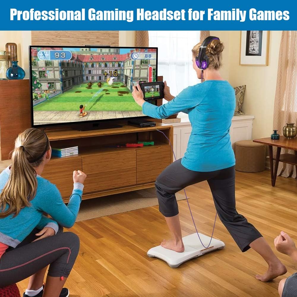 Gaming Headset for PS4, PC, Xbox One Controller, Noise Cancelling Over Ear Headphones with Mic - Purple I53181