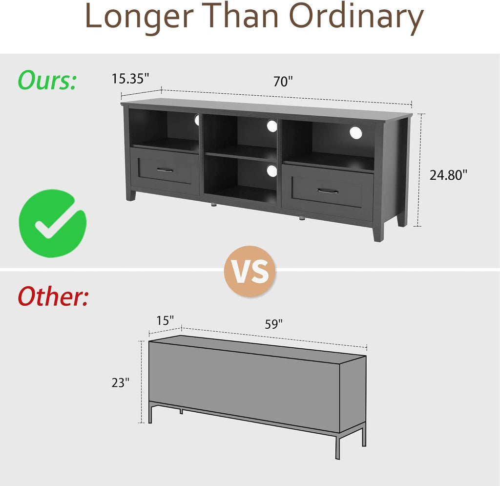 Black TV Stand for 55-80 inch TVs, Media Console with Drawers D649673