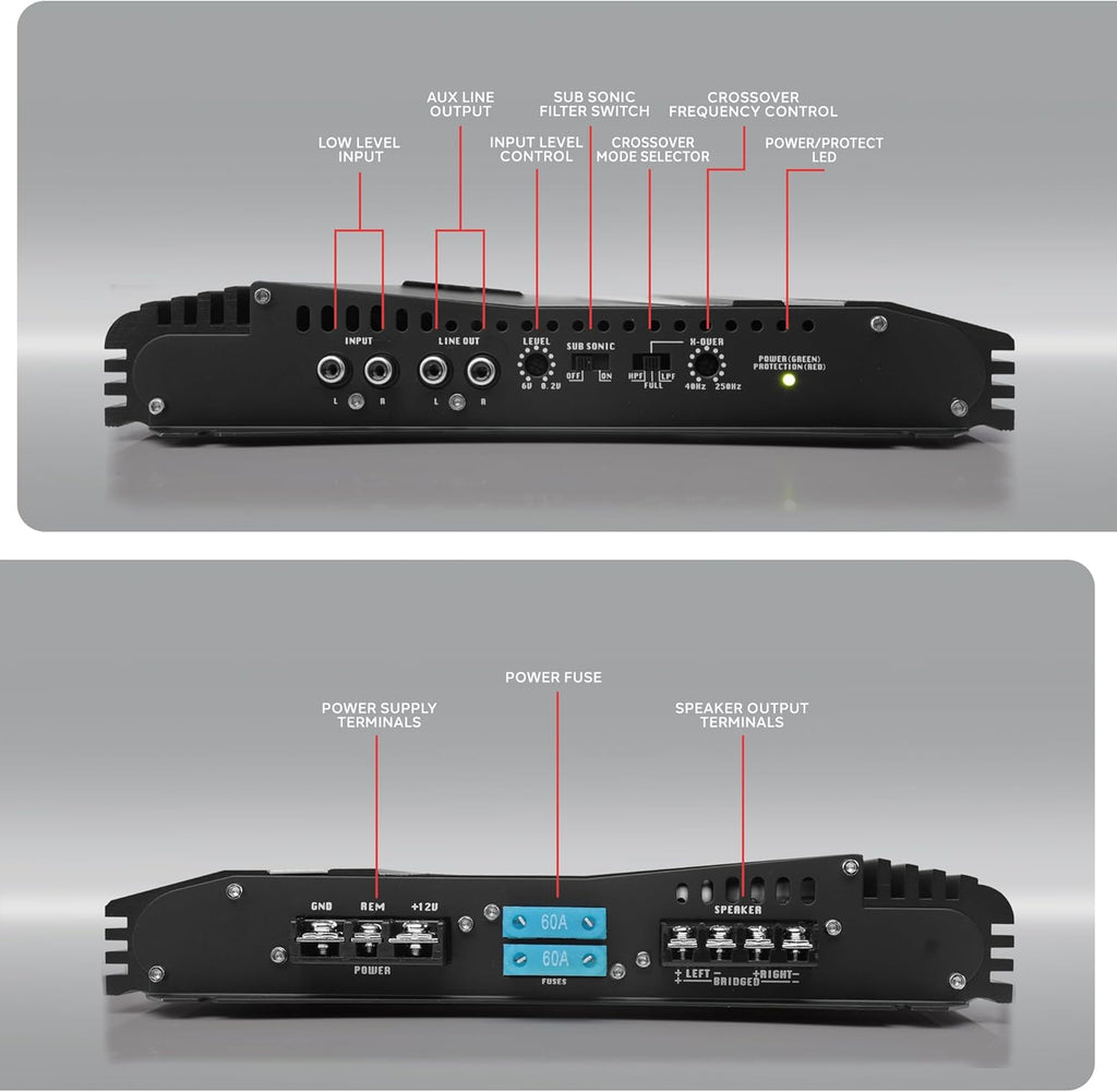 2-Channel High Power MOSFET Car Audio Amplifier with Bass Boost D974
