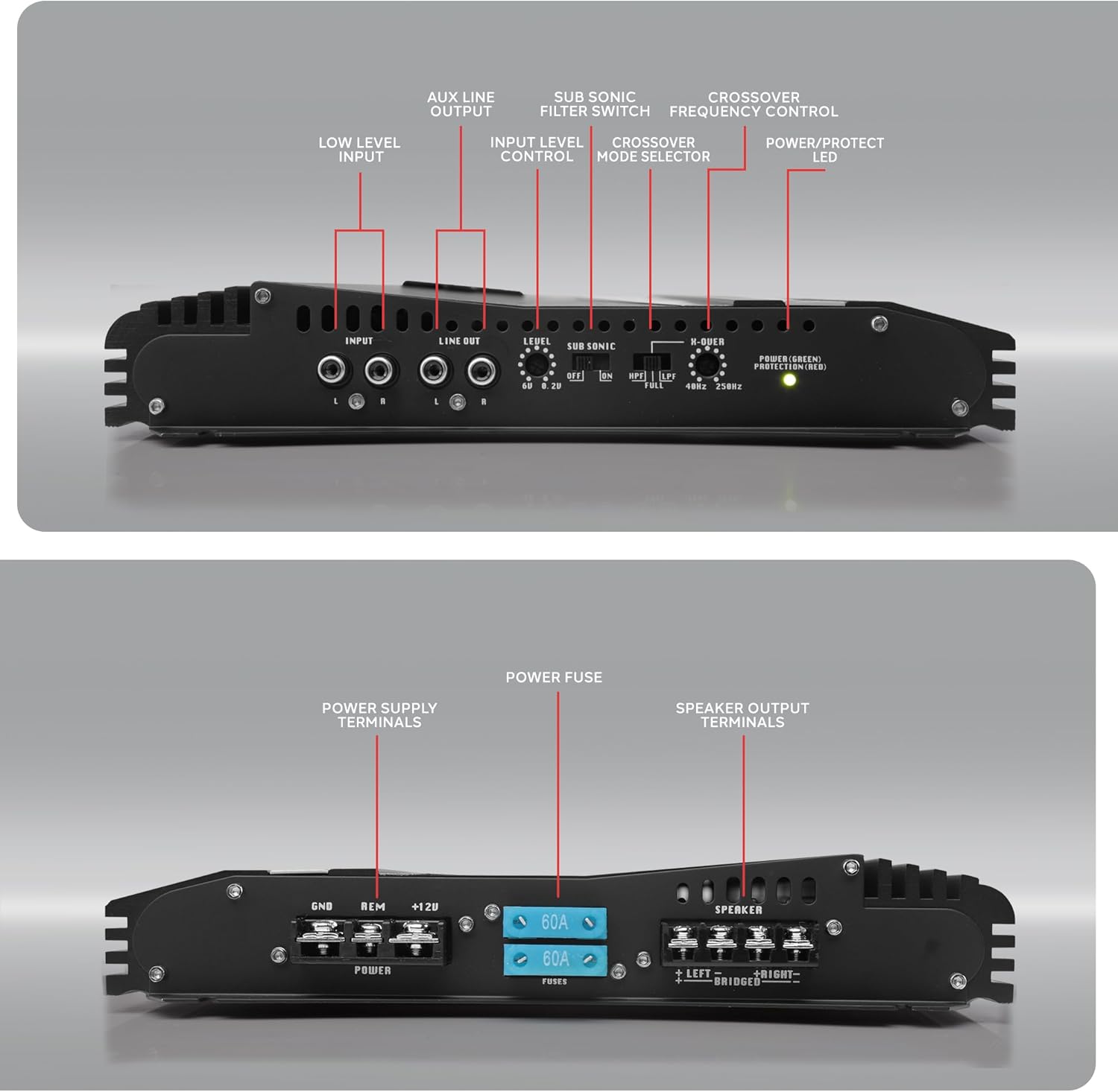 2-Channel High Power MOSFET Car Audio Amplifier with Bass Boost D974