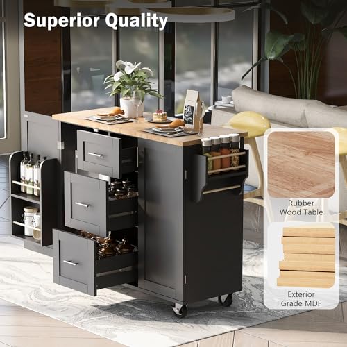 Kitchen Island Cart with Storage, 3 Drawers, Wheels, Wood Top S104593