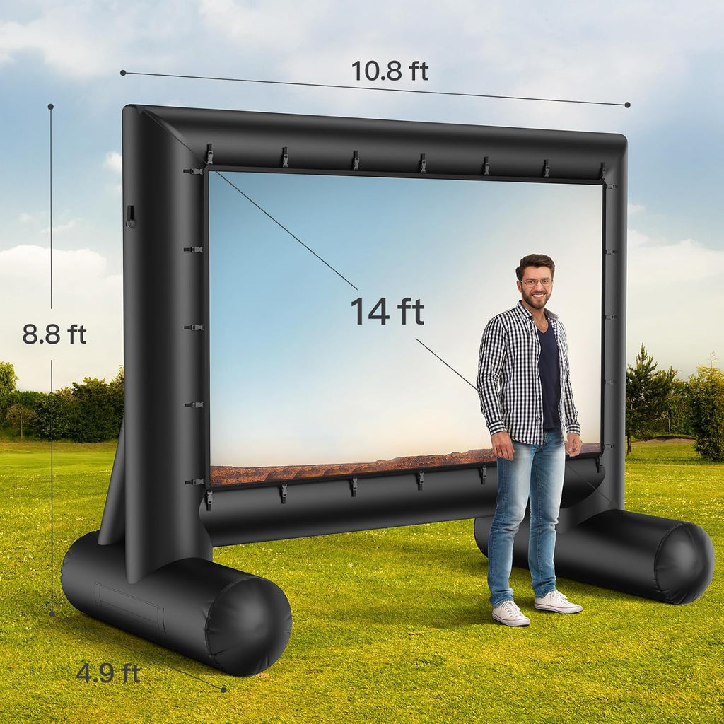 14 ft Outdoor Inflatable Movie Screen with Low-Noise Air Blower, Front Rear Projection for Backyard Home Theater E537