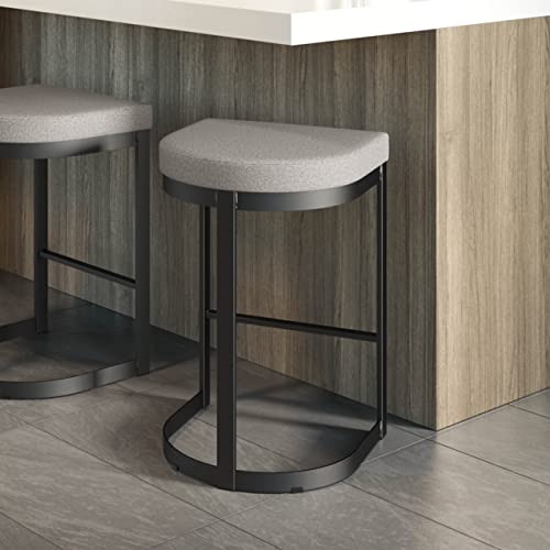 Counter Stool in Grey and Beige Polyurethane with Black Metal Frame K8073