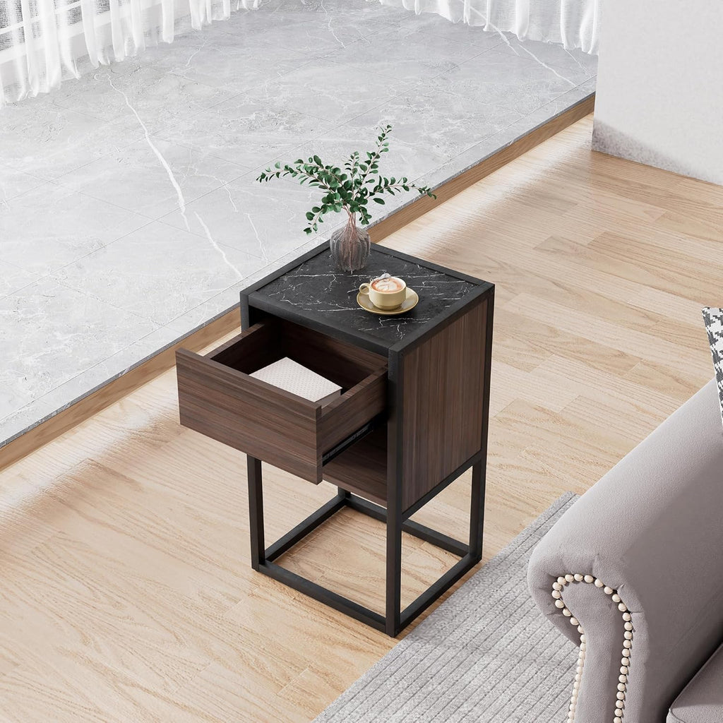 Side Table with Storage for Living Room, Wood Base, Drawer W308