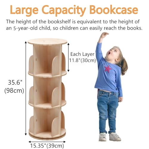 Kids Bookshelf, 2 Tier 360° Rotating Bookcase Organizer V65514