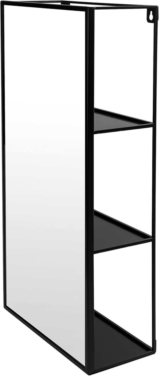 Black Metal Bathroom Mirror Storage Cabinet with 3 Shelves G8110