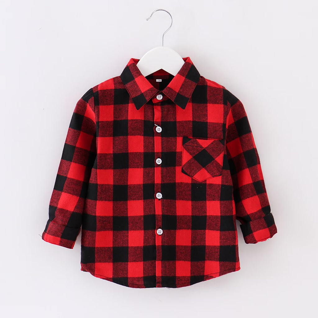 Boys Hoodies And Sweatshirts Autumn Winter Kids Flannel Jacket Plaid Long Sleeve Lapel Button Down Coat Tops Daily-Wear