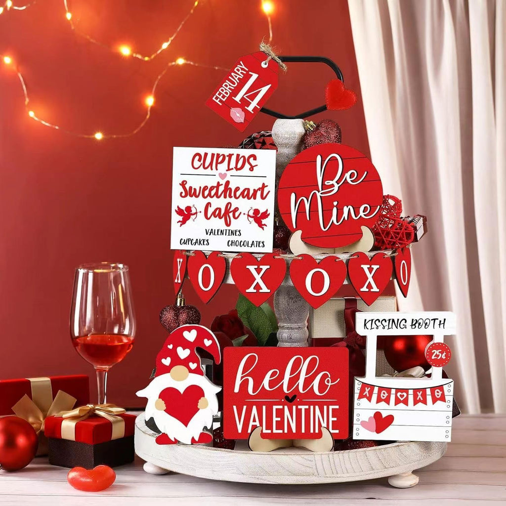 Valentine's Day Tiered Tray Decor, Farmhouse Decor Set, Rustic Table Ornaments P97835