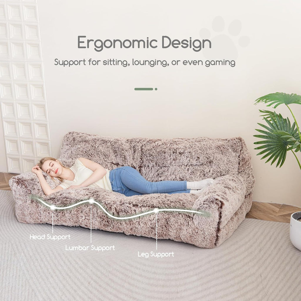 Giant Human Dog Sofa Bed, Comfy Floor Couch with Foam Support Mat, Faux Fur G831
