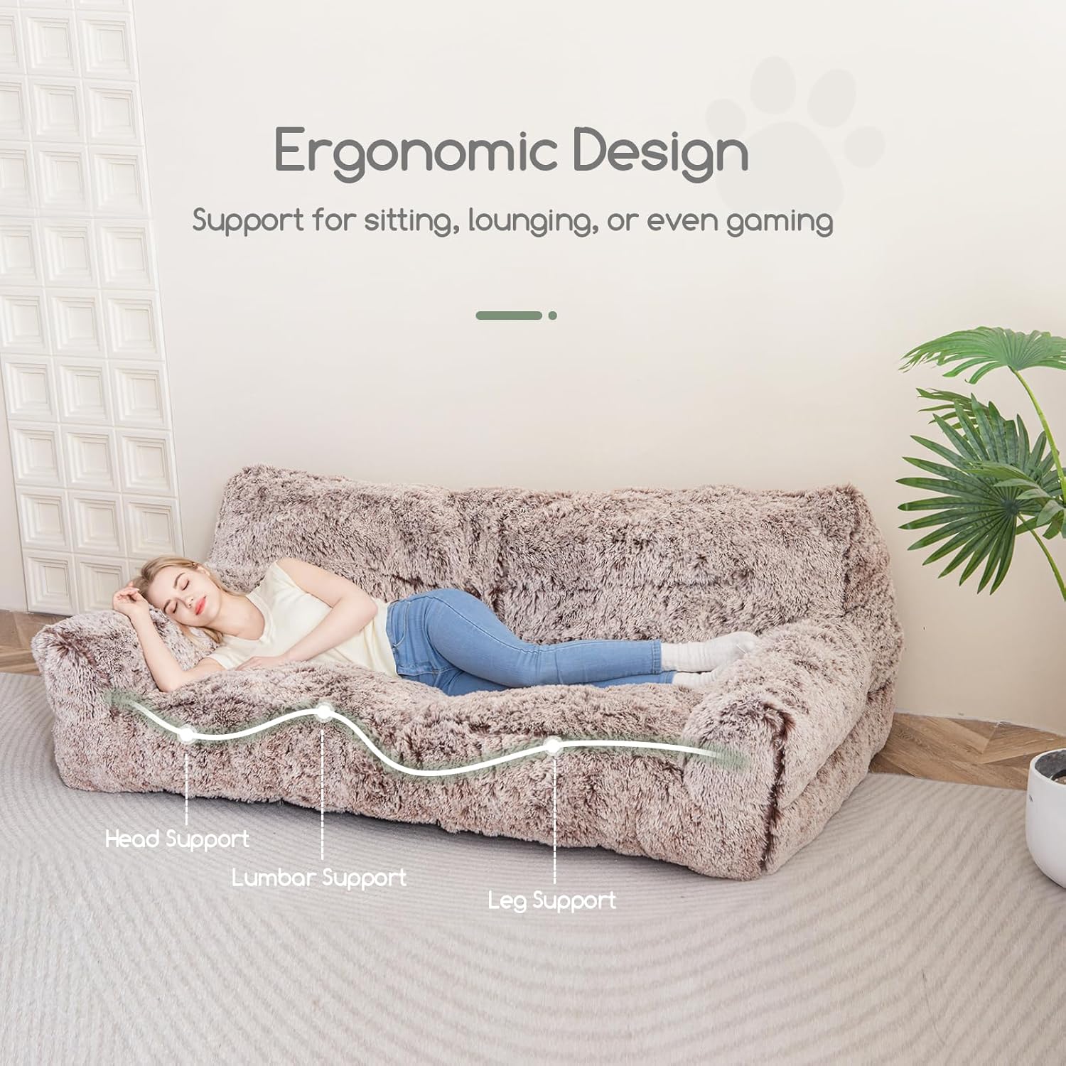 Giant Human Dog Sofa Bed, Comfy Floor Couch with Foam Support Mat, Faux Fur G831