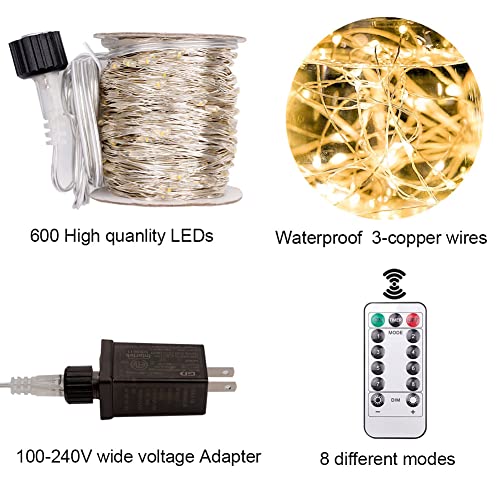 Warm White LED String Lights 66FT Waterproof with Remote Control P126457