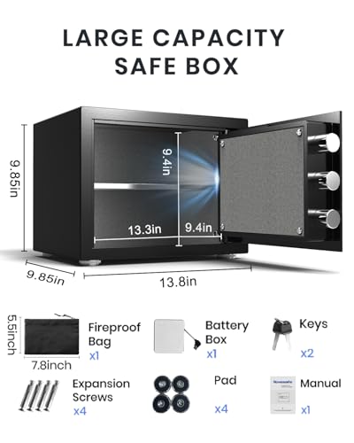 Fingerprint Home Safe Box with Fireproof Waterproof Bag & Key N6827