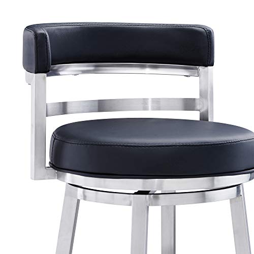 26" Counter Height Swivel Bar Stool with Faux Leather and Stainless Steel D1930
